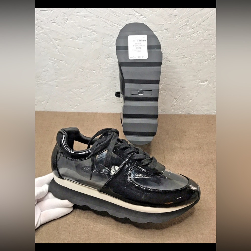 Excellent Jessica Rich Transparent Glass Sneaker $165 Women's Size 9 Black EU 39